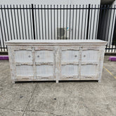 Indian Handmade Carved Solid Wood 4 Door Sideboard Whitewash